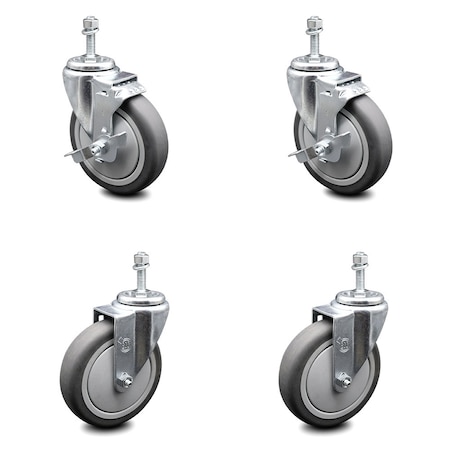Service Caster 5 Inch Thermoplastic Rubber Swivel 3/8 Inch Threaded Stem Caster Brake SCC, 2PK SCC-TS20S514-TPRB-381615-2-TLB-2